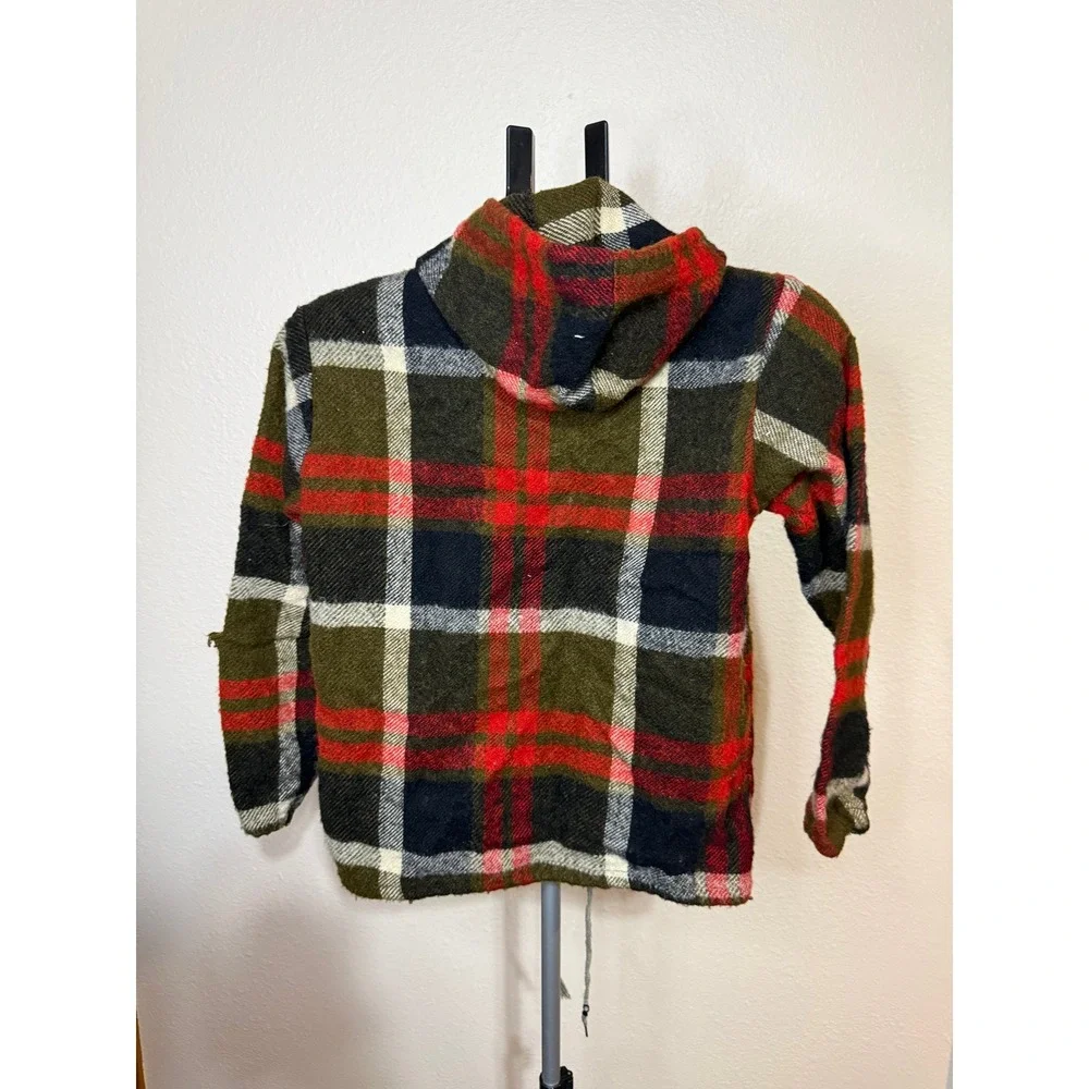Vintage Southampton Sportswear Plaid Hooded Jacket Green Red Wool Blend Size 14